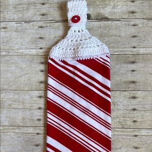 Christmas Candy Cane Crochet Top Hanging Towel Single Thickness Red&White